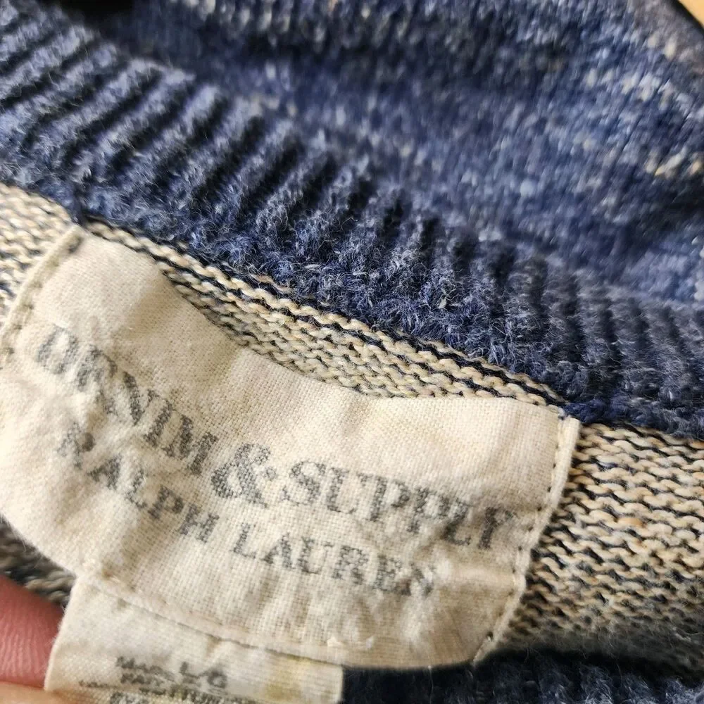 Denim Supply Ralph Lauren Sweater Marled Knit Roll Hem Mens Medium Navy Blue